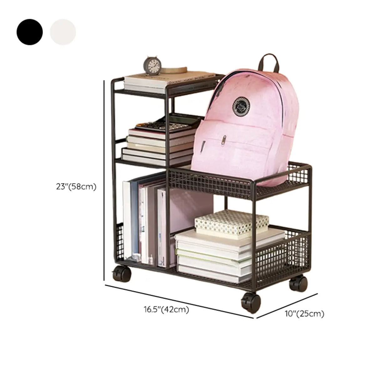 Black Freestanding Metal Utility Cart with Shelves Image - 12