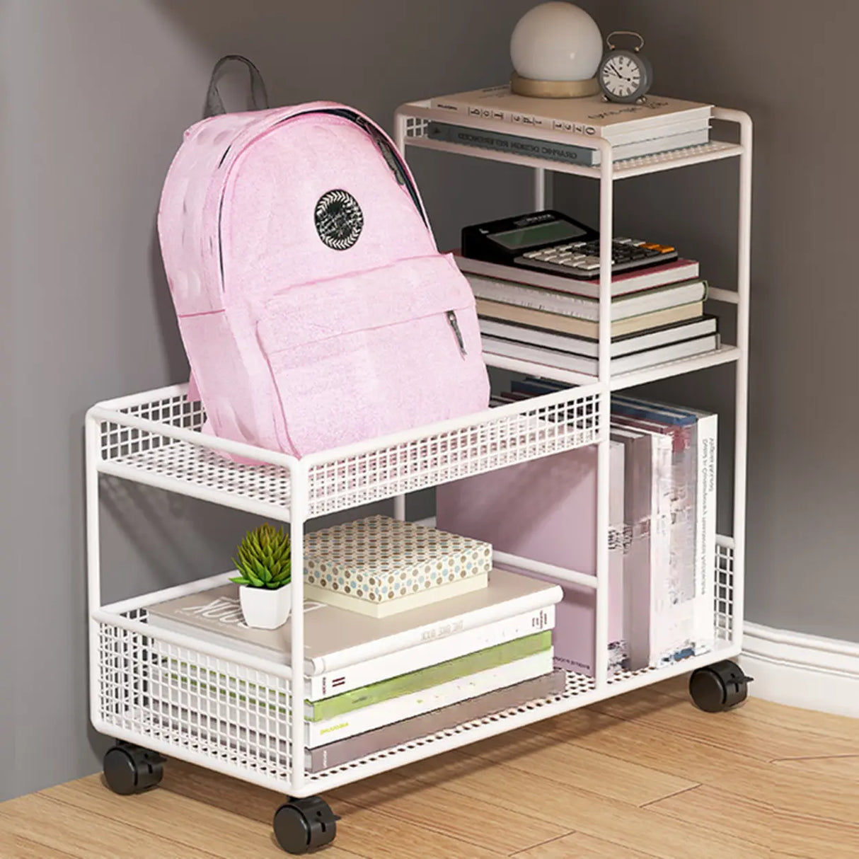 Black Freestanding Metal Utility Cart with Shelves Image - 4