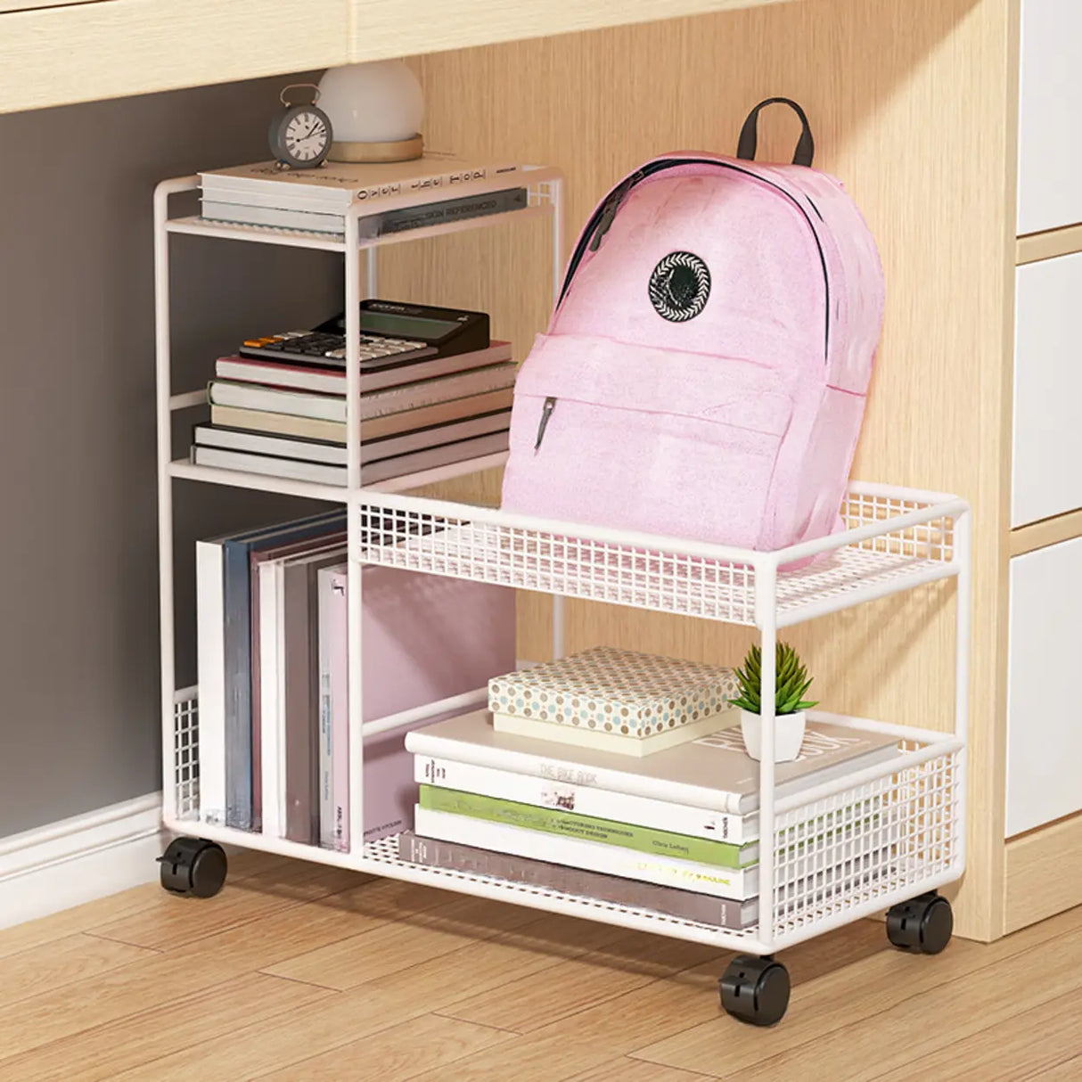 Black Freestanding Metal Utility Cart with Shelves Image - 5