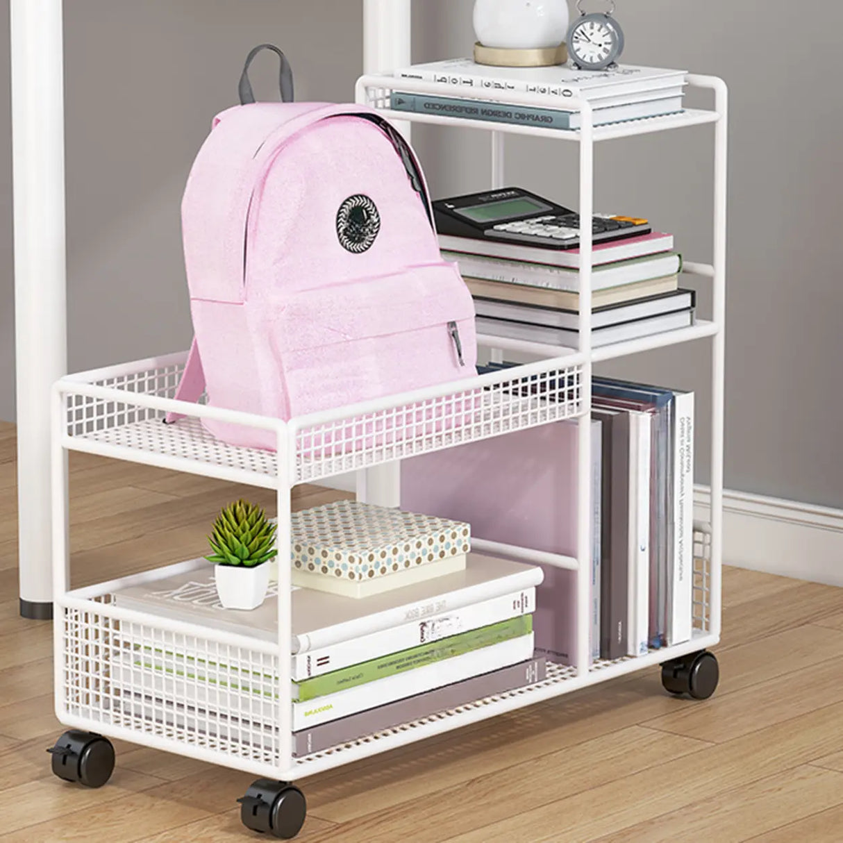 Black Freestanding Metal Utility Cart with Shelves Image - 6