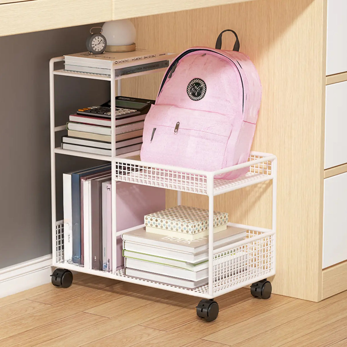 Black Freestanding Metal Utility Cart with Shelves Image - 7