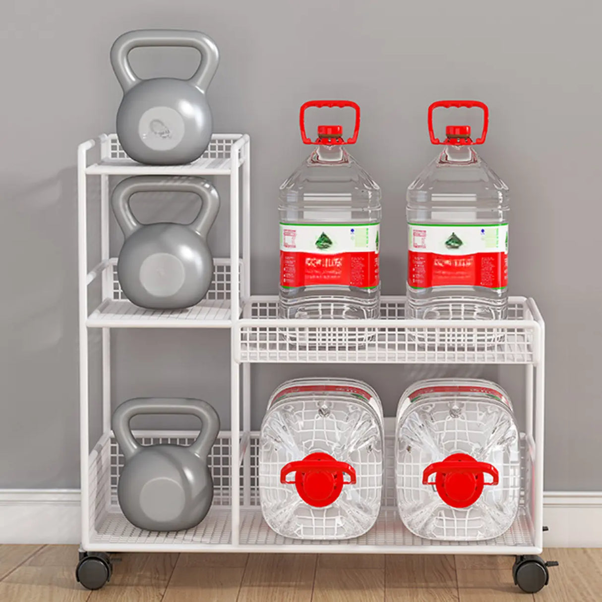 Black Freestanding Metal Utility Cart with Shelves Image - 9