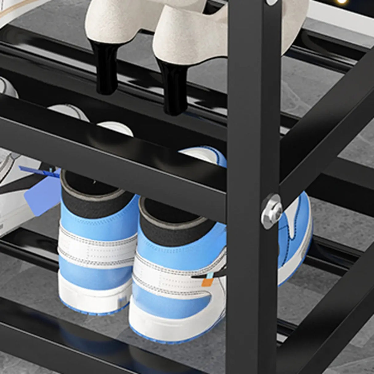 Black Freestanding Organizer Bench Metal Entryway Shoe Rack Image - 11