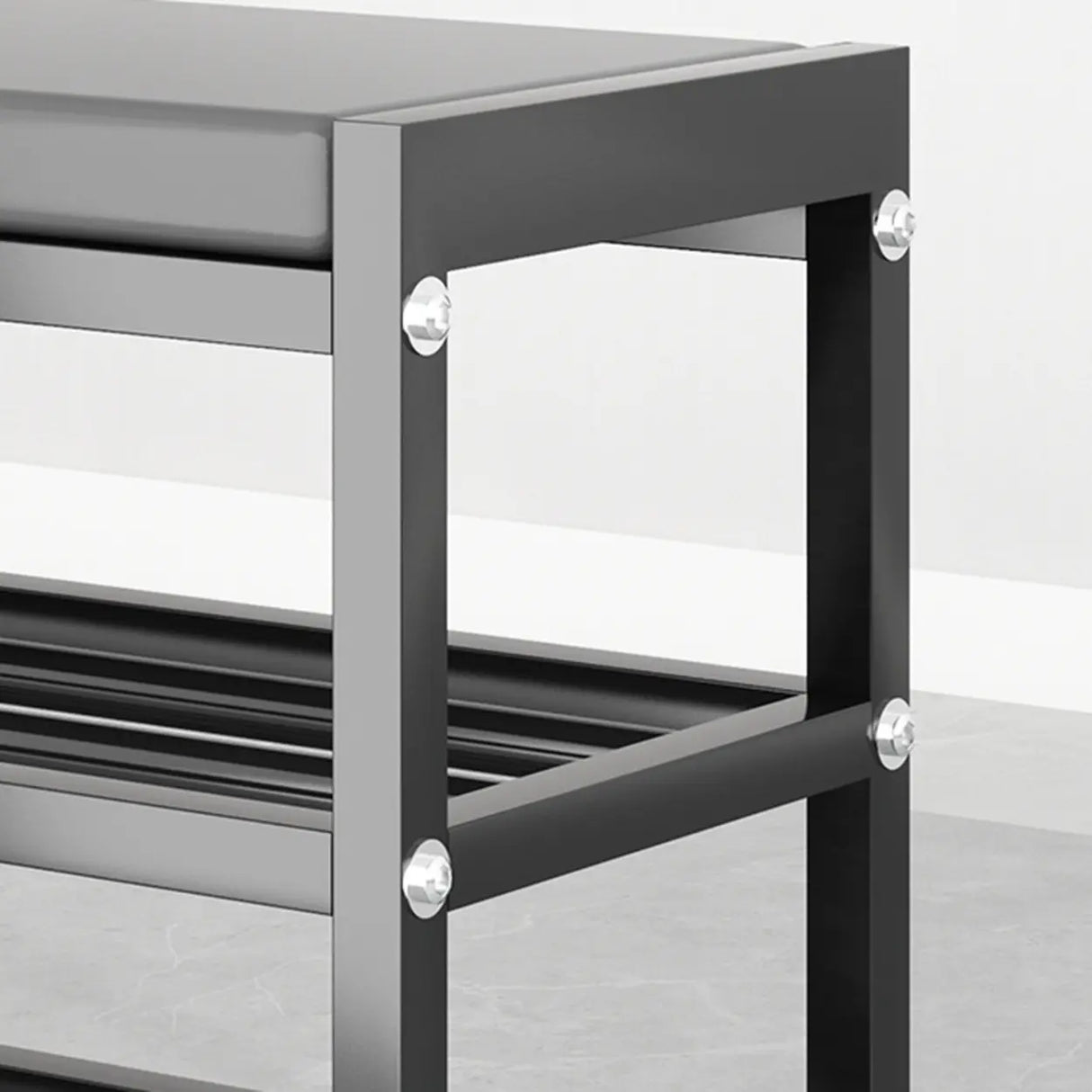 Black Freestanding Organizer Bench Metal Entryway Shoe Rack Image - 12