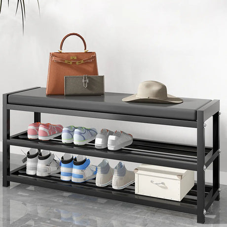 Black Freestanding Organizer Bench Metal Entryway Shoe Rack Image - 1