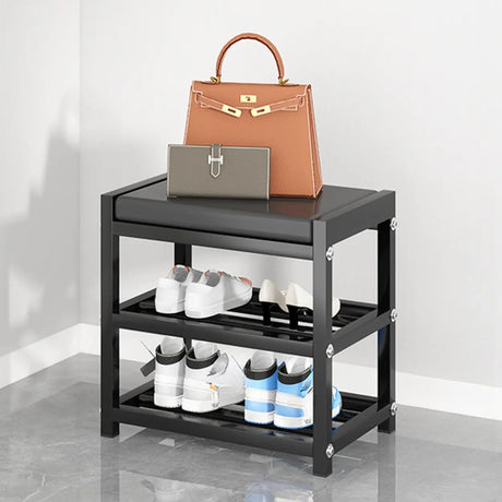 Black Freestanding Organizer Bench Metal Entryway Shoe Rack Image - 2