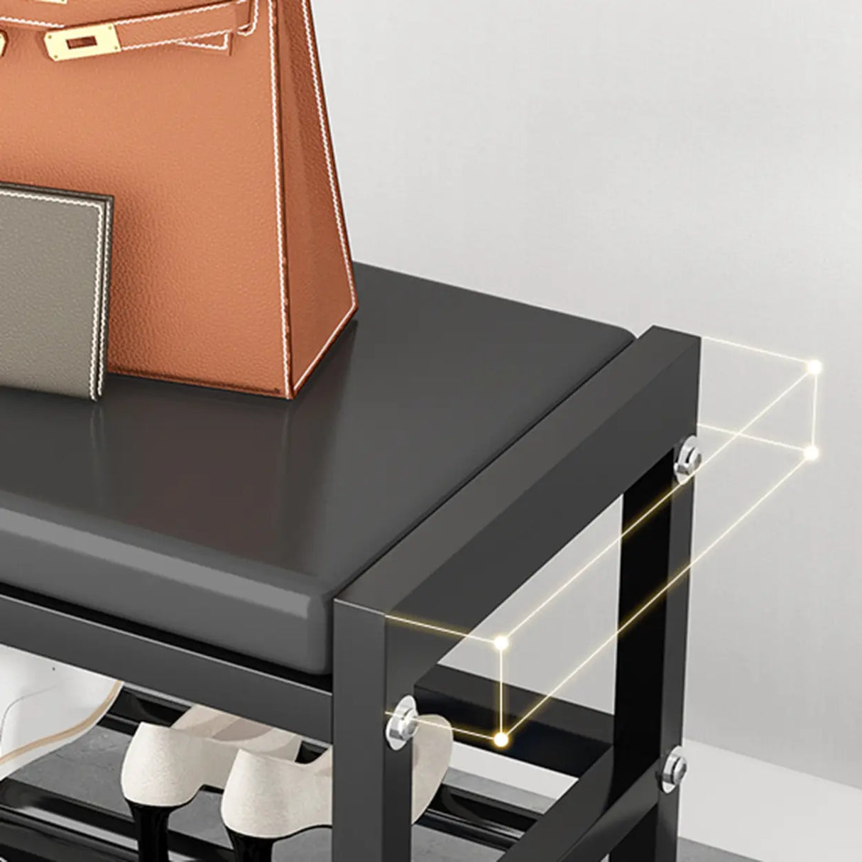 Black Freestanding Organizer Bench Metal Entryway Shoe Rack Image - 9