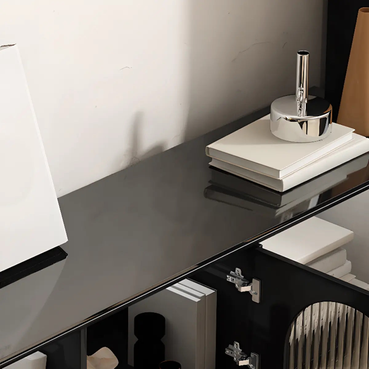 Black Glass Cabinet Drawers Rectangular TV Stand Image - 8