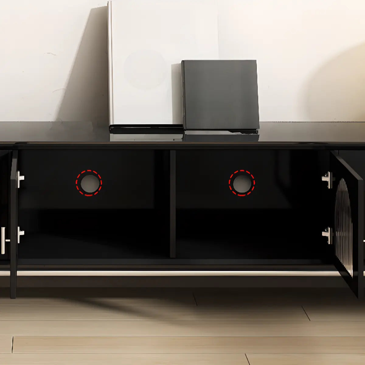 Black Glass Cabinet Drawers Rectangular TV Stand Image - 9