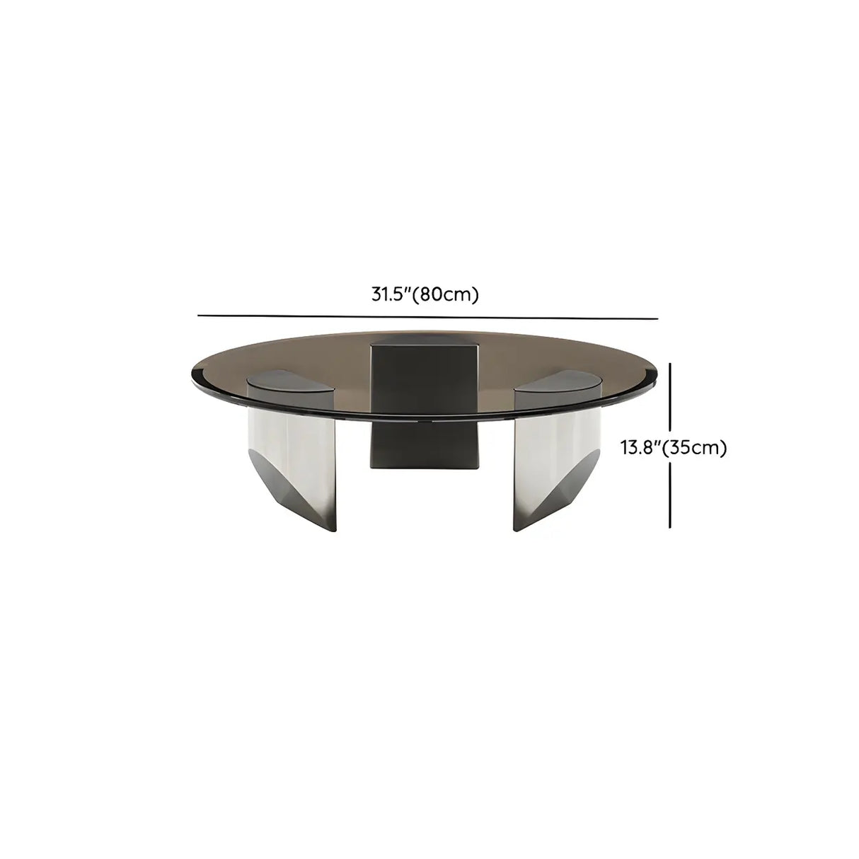 Black Glass Round Silver Steel Three Leg Coffee Table Image - 16