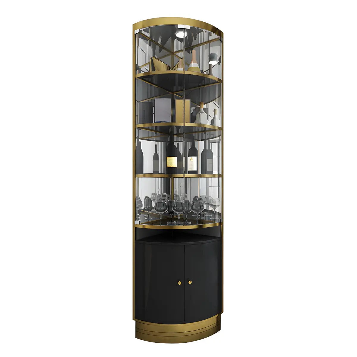 Black Gold Arc Glass Tall Display Corner Wine Cabinet Image - 12