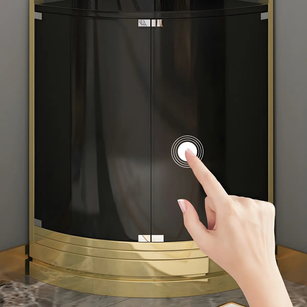 Black Gold Arc Glass Tall Display Corner Wine Cabinet Image - 13