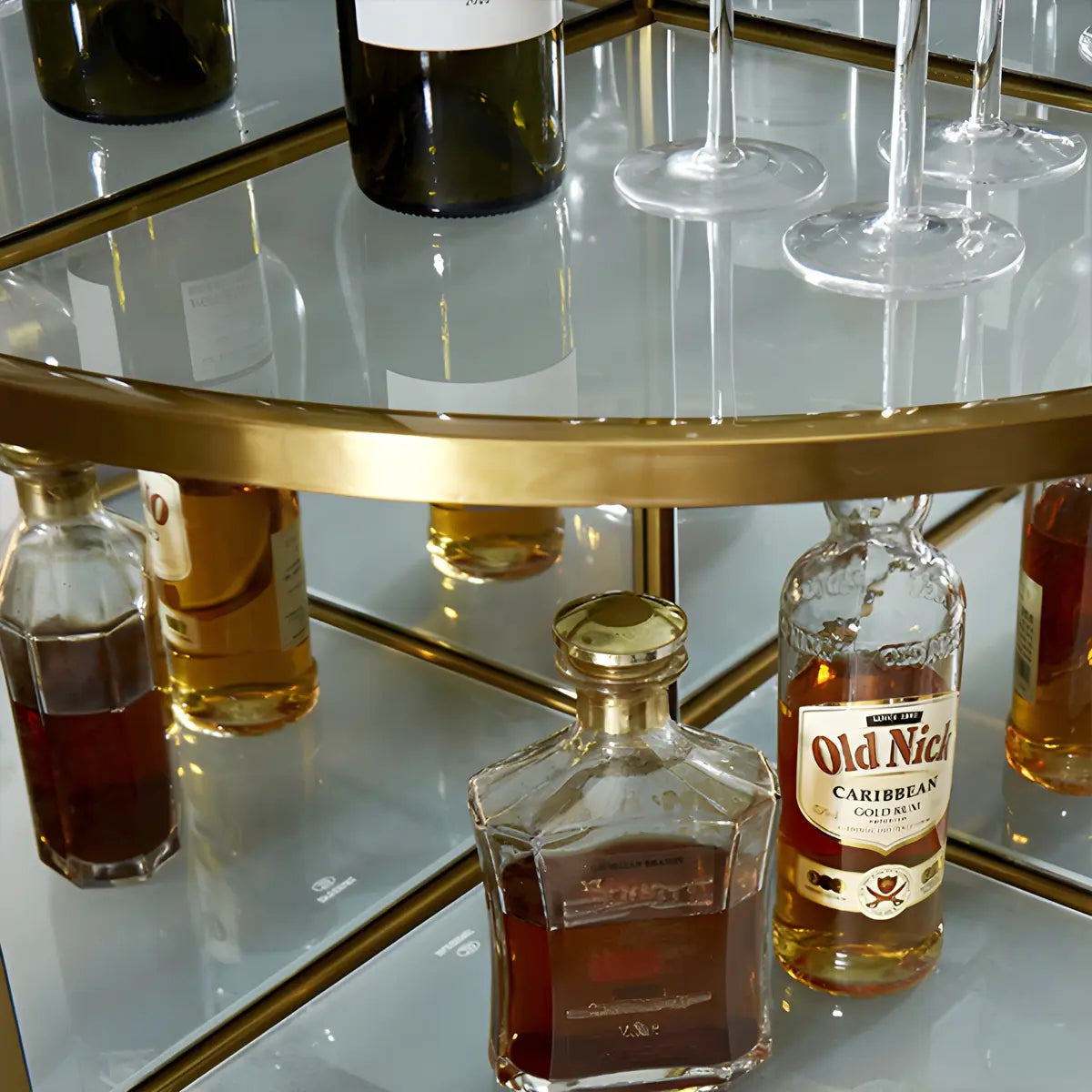 Black Gold Arc Glass Tall Display Corner Wine Cabinet Image - 14