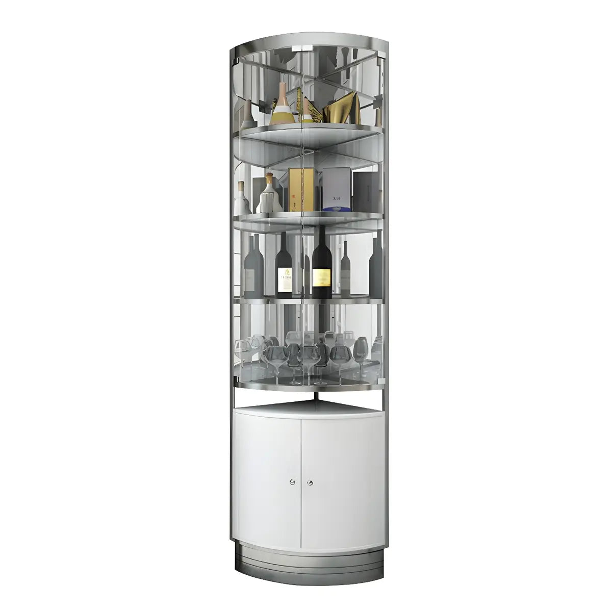 Black Gold Arc Glass Tall Display Corner Wine Cabinet Image - 16