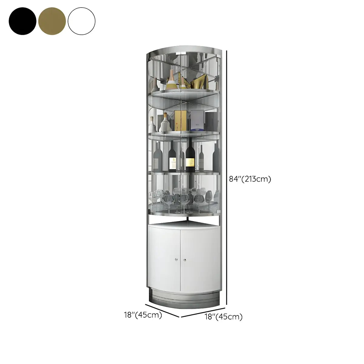 Black Gold Arc Glass Tall Display Corner Wine Cabinet