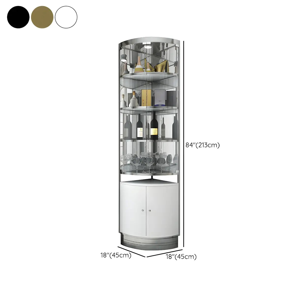 Black Gold Arc Glass Tall Display Corner Wine Cabinet Image - 19