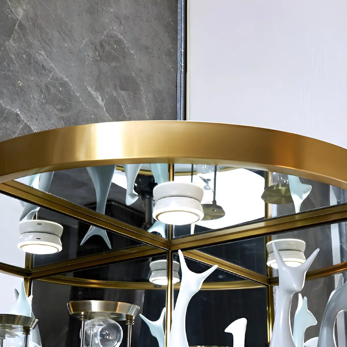 Black Gold Arc Glass Tall Display Corner Wine Cabinet Image - 8