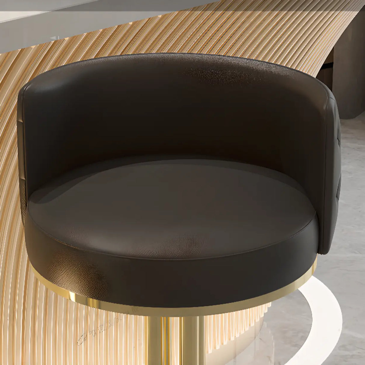 Black-Gold Round Leather Metal Pedestal Bar Stools Image - 8