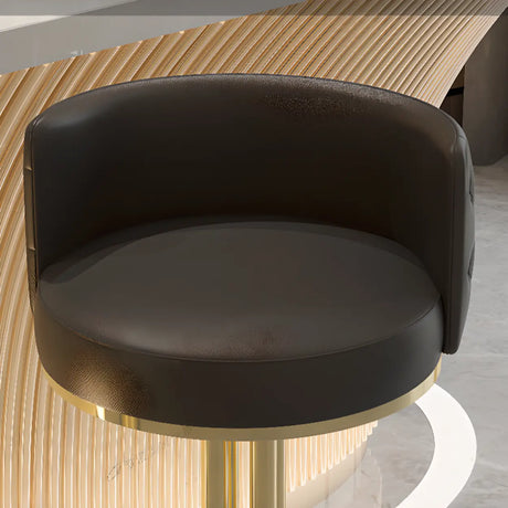 Black-Gold Round Leather Metal Pedestal Bar Stools Image - 8