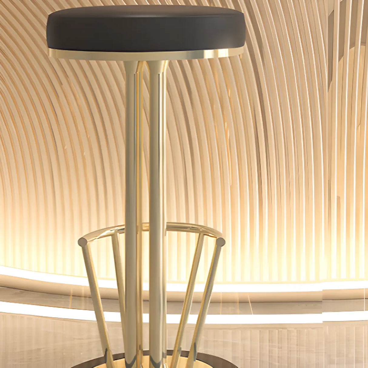 Black-Gold Round Leather Metal Pedestal Bar Stools Image - 9