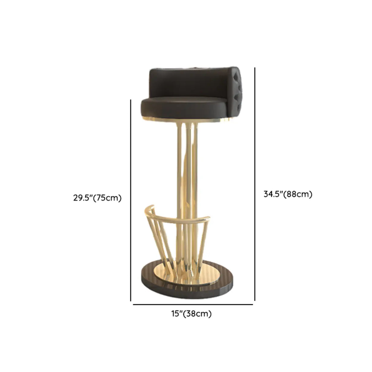 Black-Gold Round Leather Metal Pedestal Bar Stools Image - 11