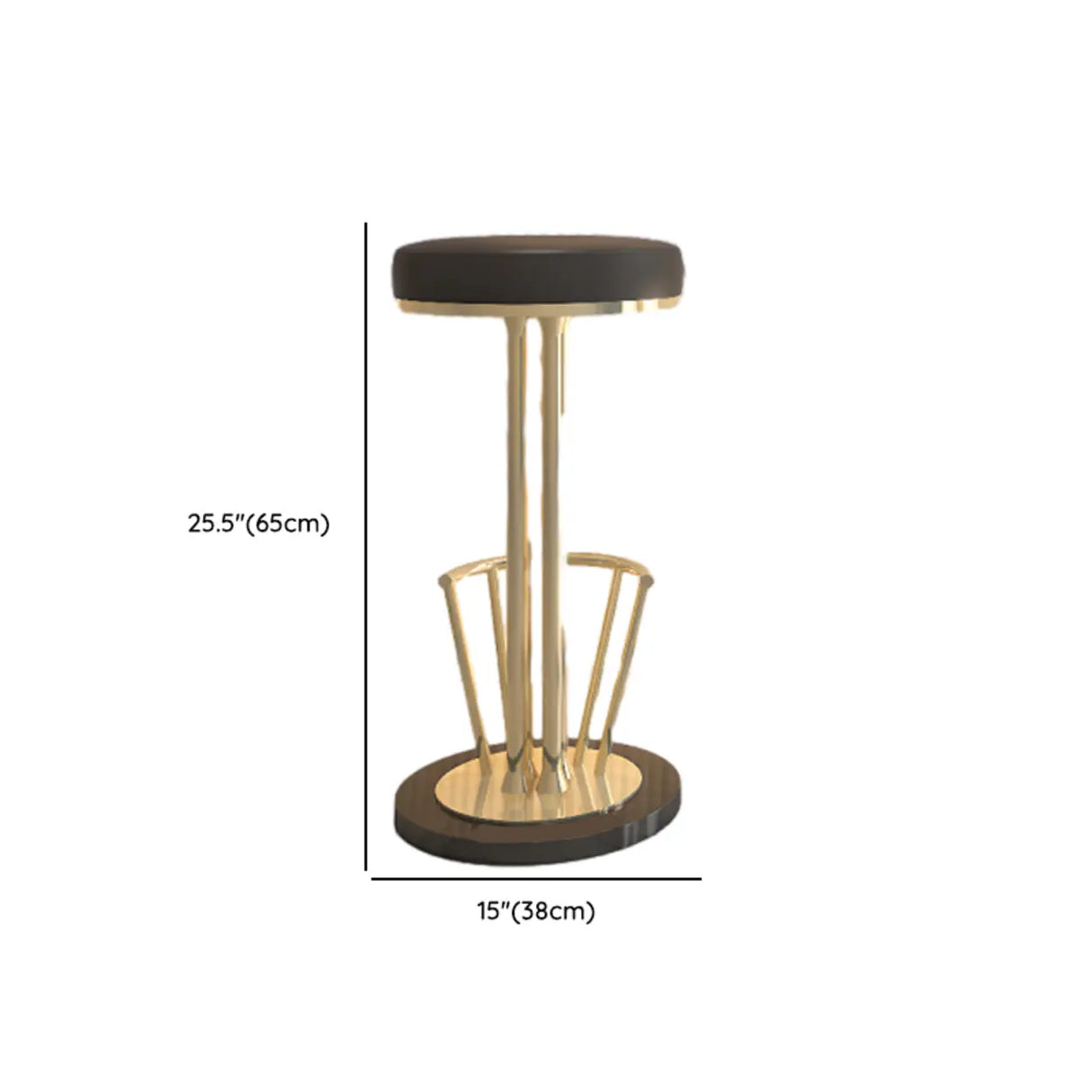 Black-Gold Round Leather Metal Pedestal Bar Stools Image - 12