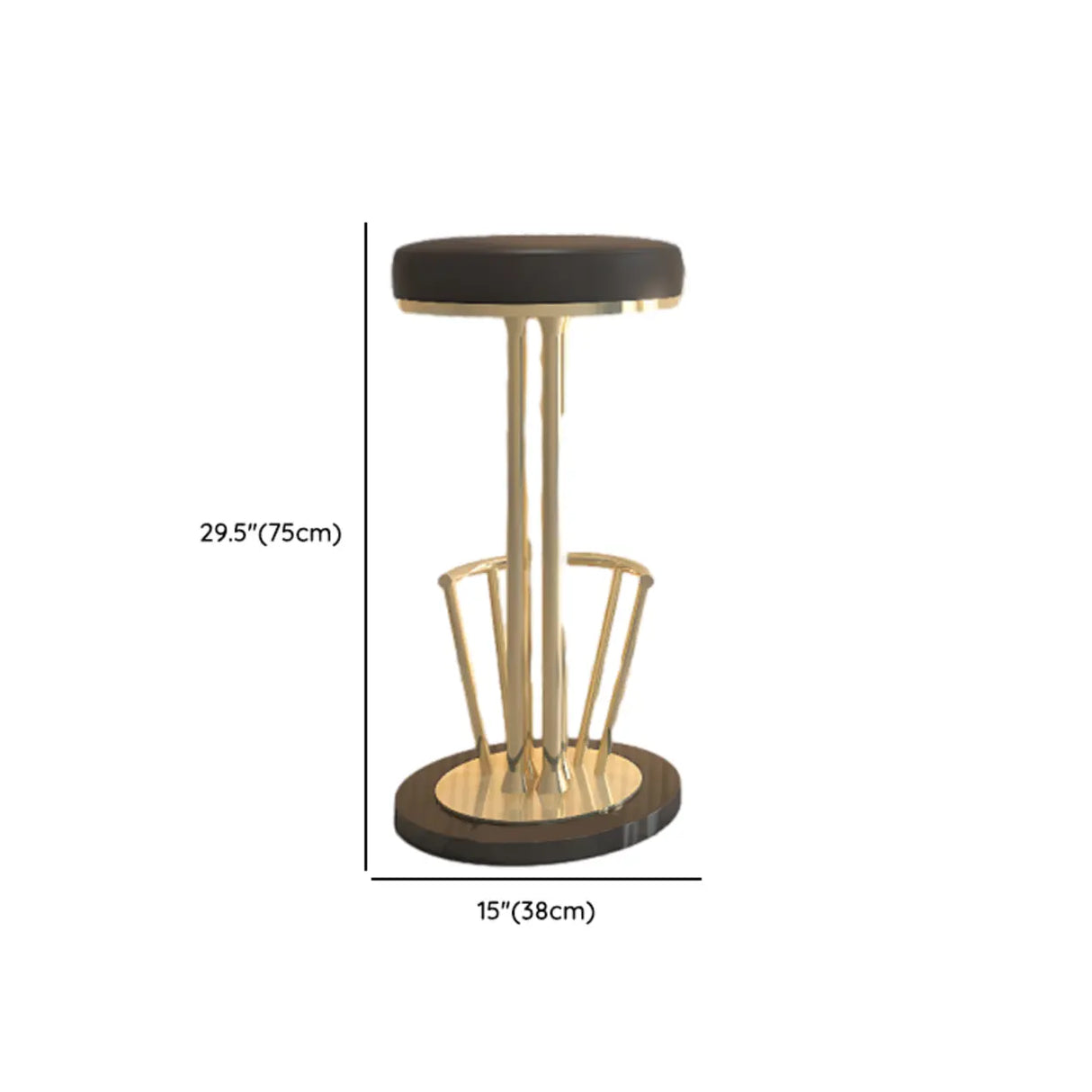 Black-Gold Round Leather Metal Pedestal Bar Stools Image - 13