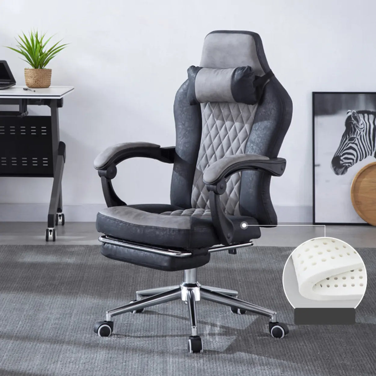 Black-Gray Executive Tilt Lock Faux Leather Office Chair Image - 11