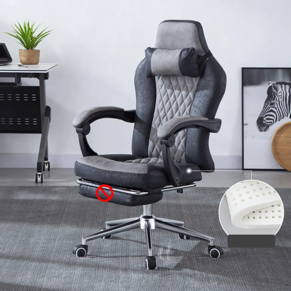 Black-Gray Executive Tilt Lock Faux Leather Office Chair Image - 15
