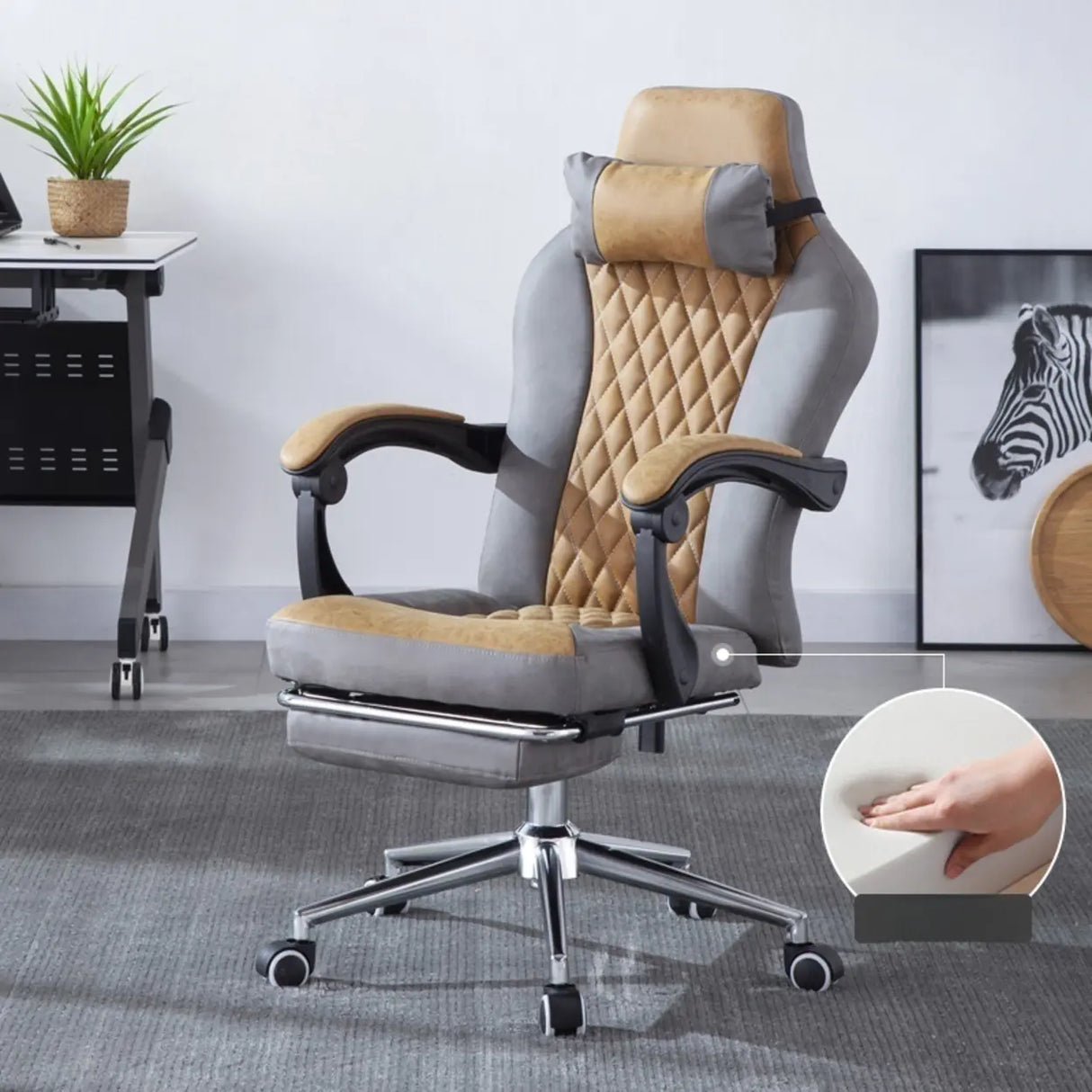 Black-Gray Executive Tilt Lock Faux Leather Office Chair Image - 2