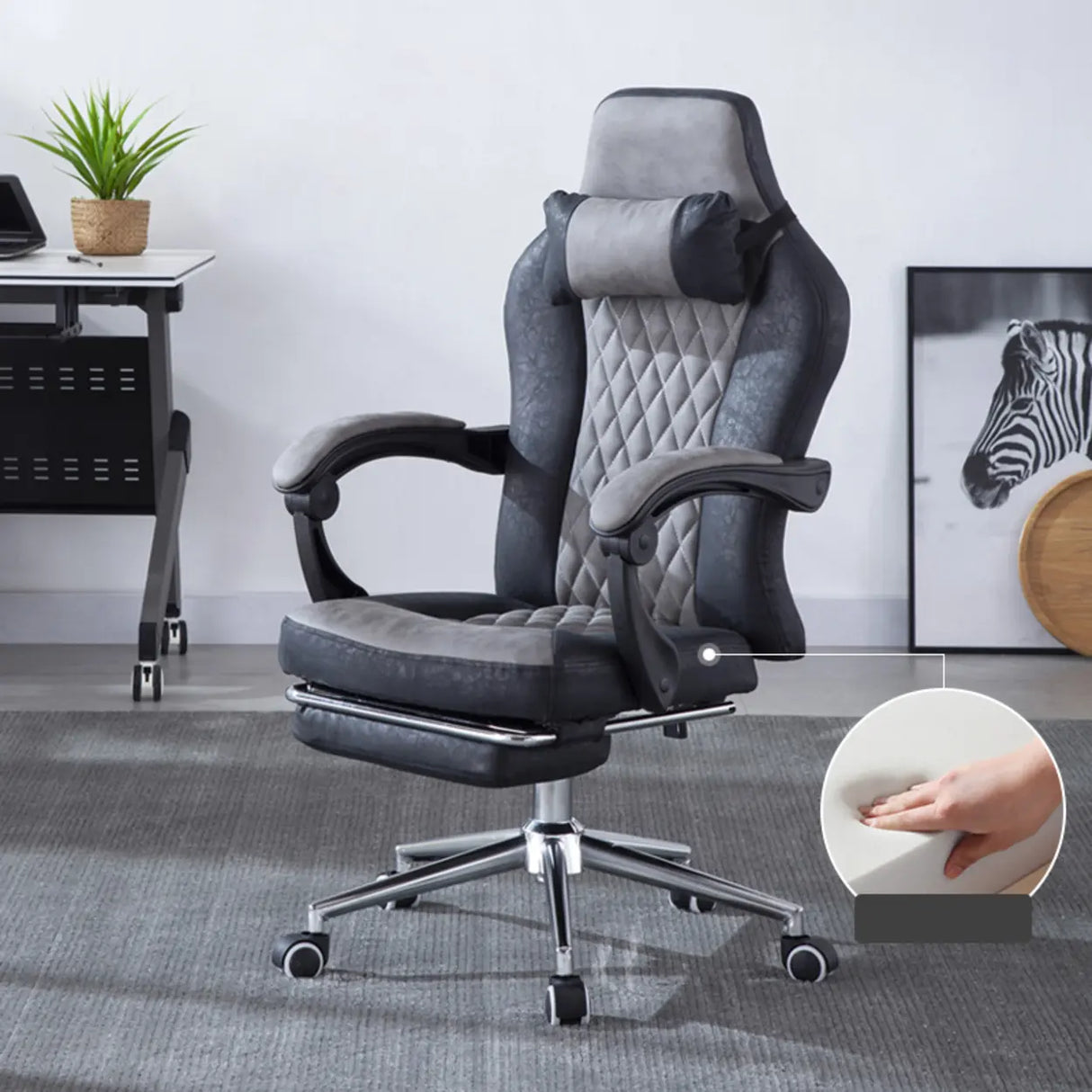 Black-Gray Executive Tilt Lock Faux Leather Office Chair Image - 3