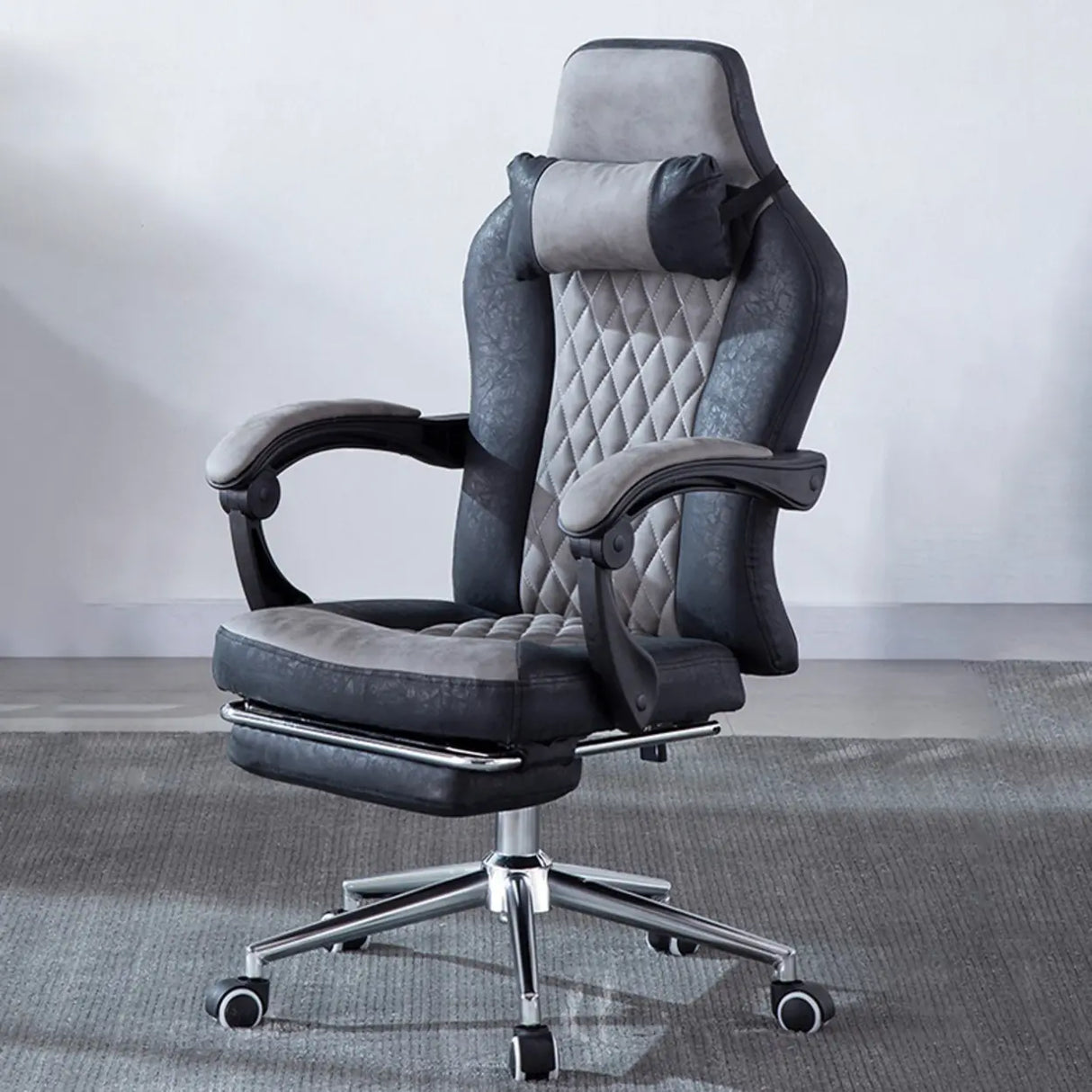 Black-Gray Executive Tilt Lock Faux Leather Office Chair Image - 4