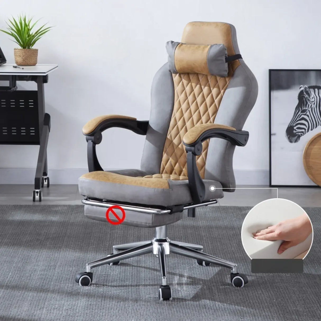 Black-Gray Executive Tilt Lock Faux Leather Office Chair Image - 5
