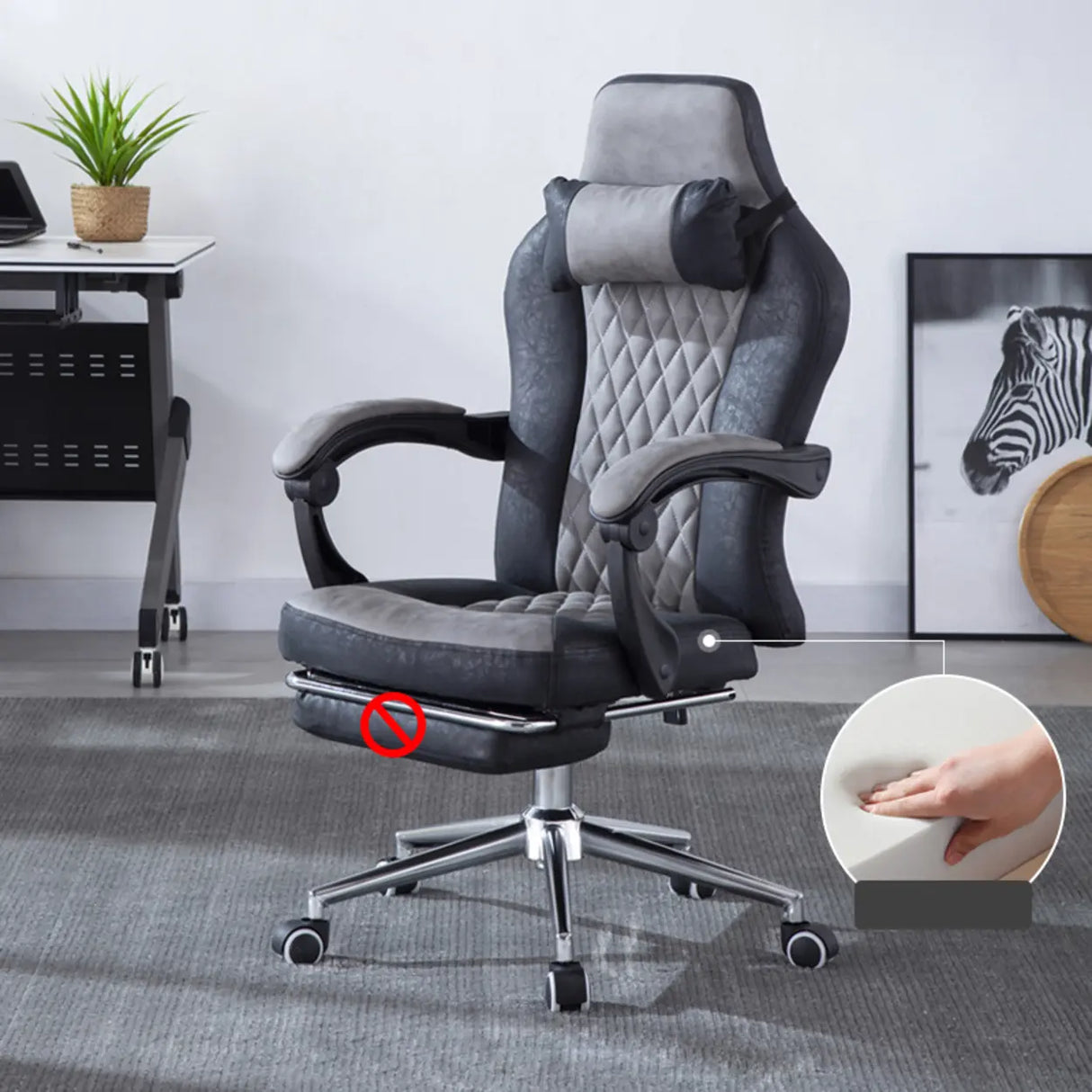 Black-Gray Executive Tilt Lock Faux Leather Office Chair Image - 7