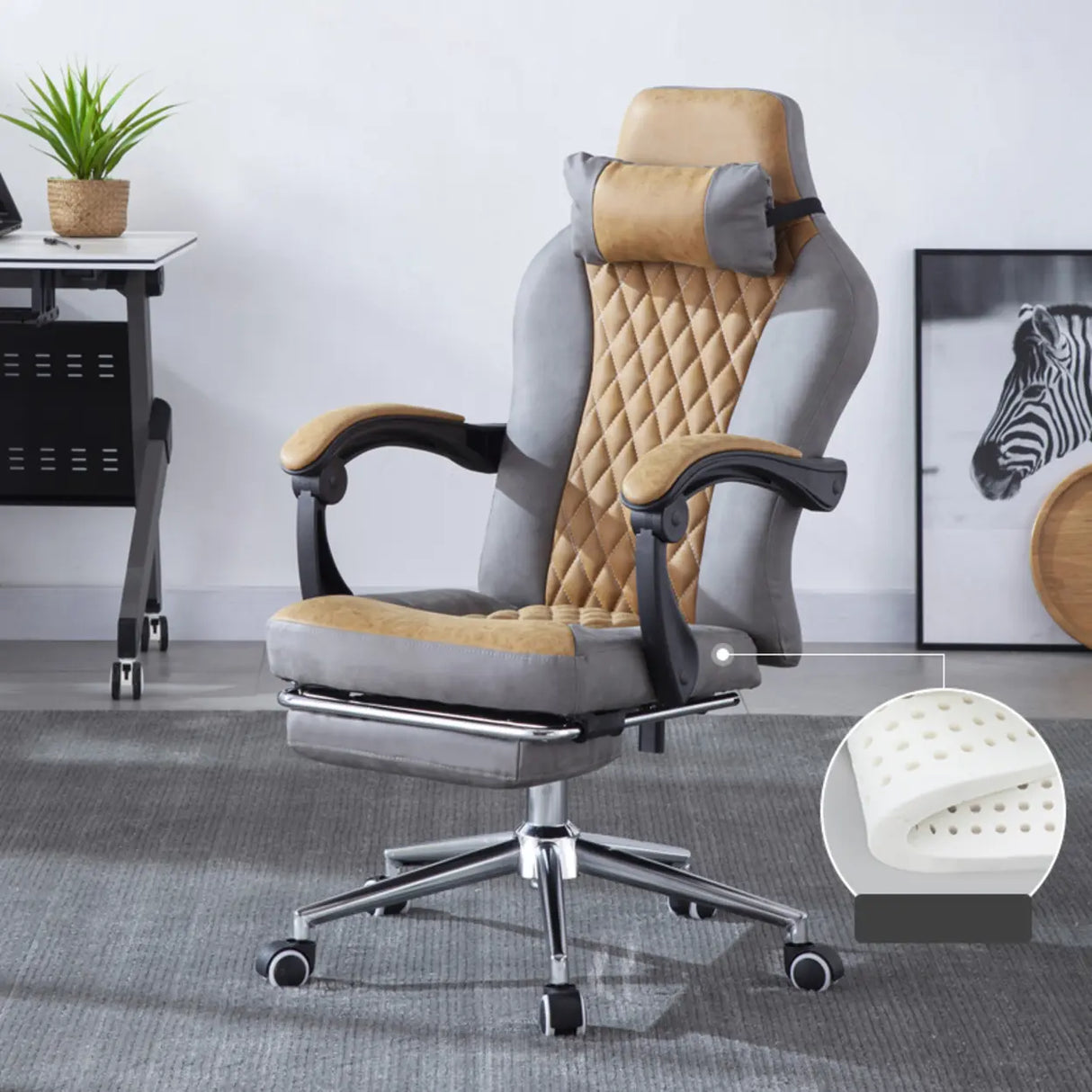 Black-Gray Executive Tilt Lock Faux Leather Office Chair Image - 9