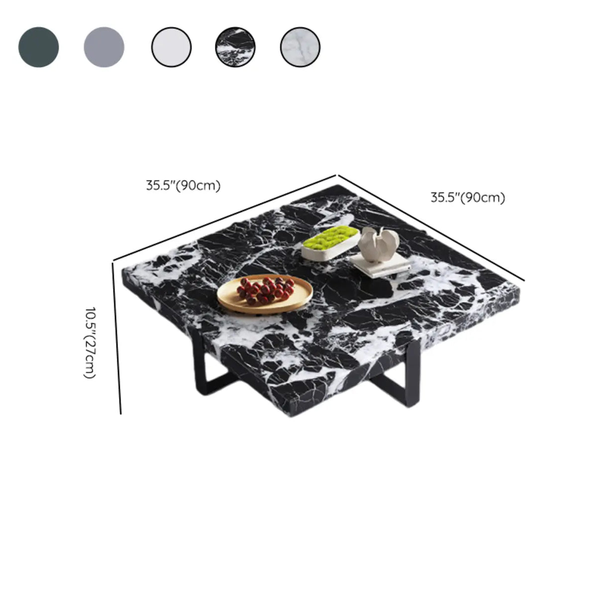 Black Green Square Marble Stainless Steel Coffee Table Image - 12