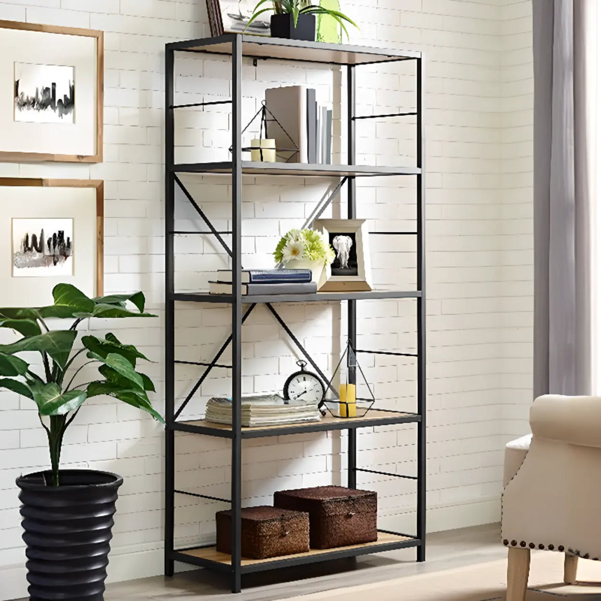 Black Iron Industrial Open Multi-Size Storage Bookshelf Image - 4