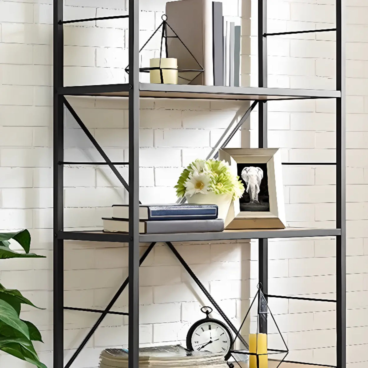 Black Iron Industrial Open Multi-Size Storage Bookshelf Image - 8