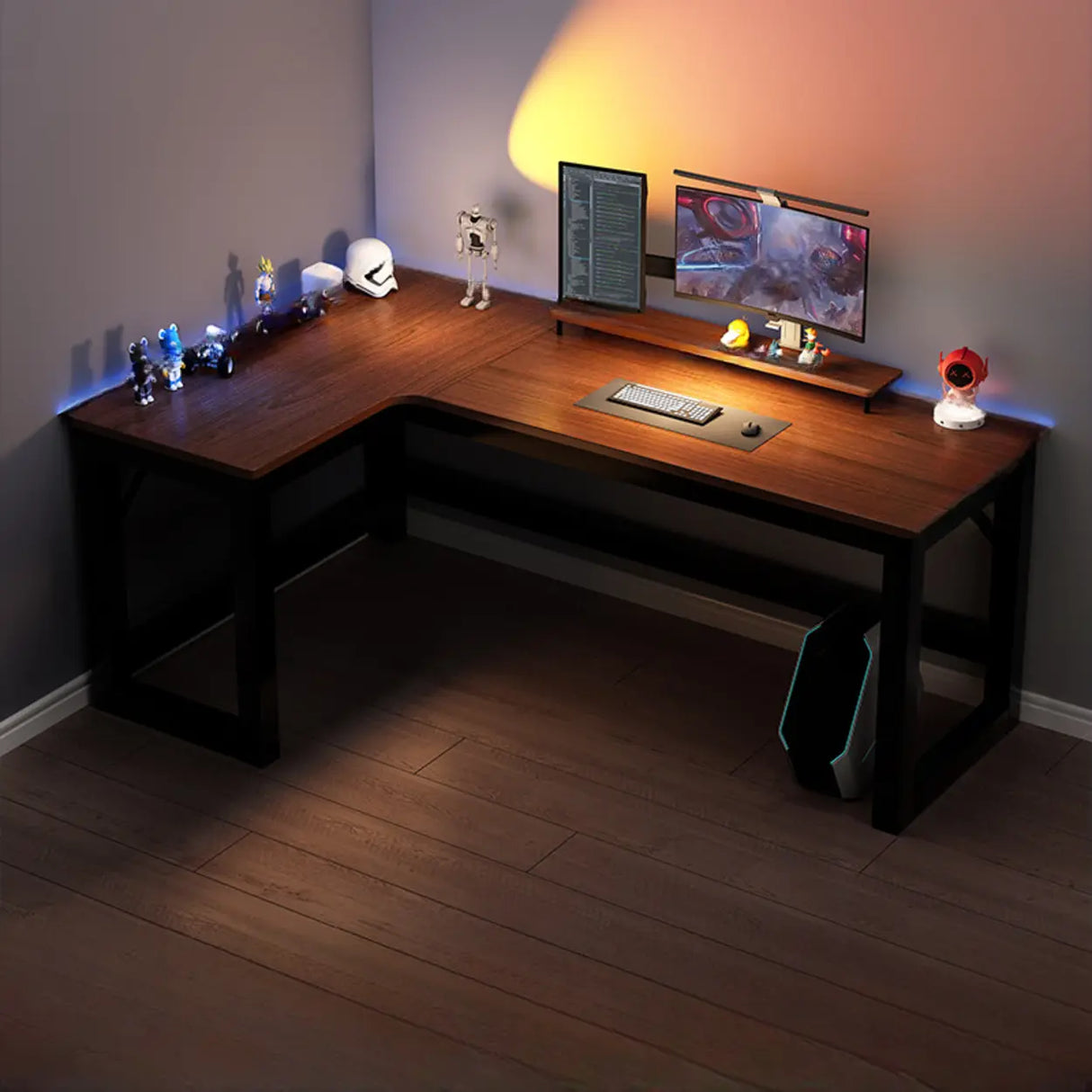 Black L-Shape Wooden Gaming Desk with Cord Management Image - 10