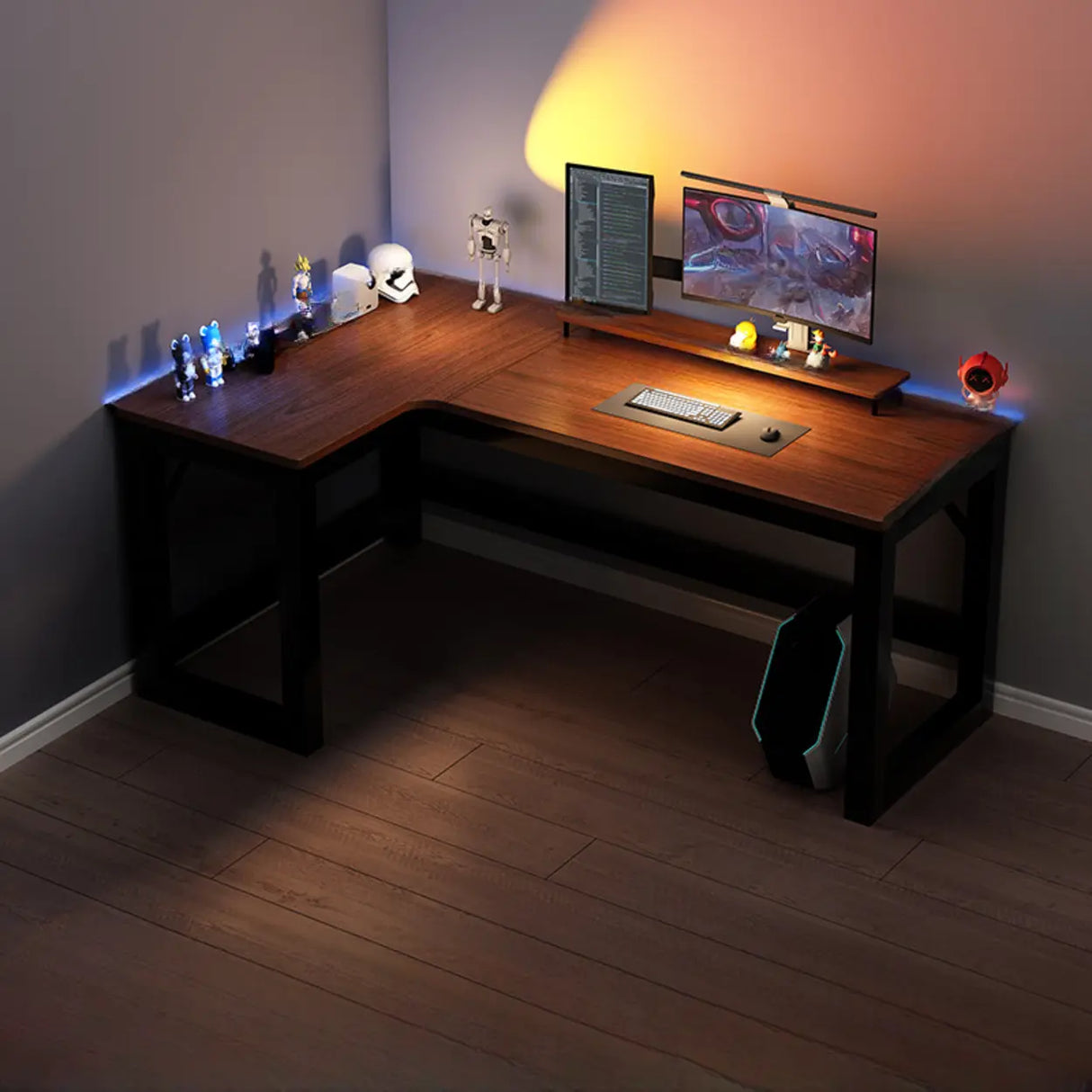 Black L-Shape Wooden Gaming Desk with Cord Management Image - 13