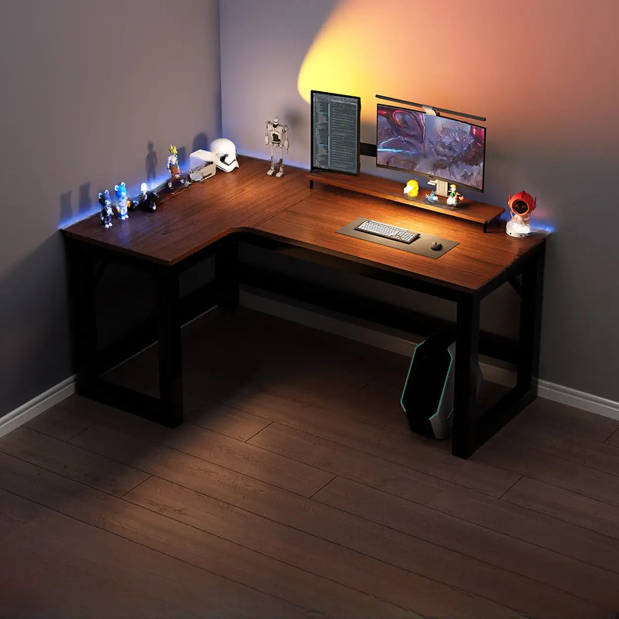 Black L-Shape Wooden Gaming Desk with Cord Management Image - 14