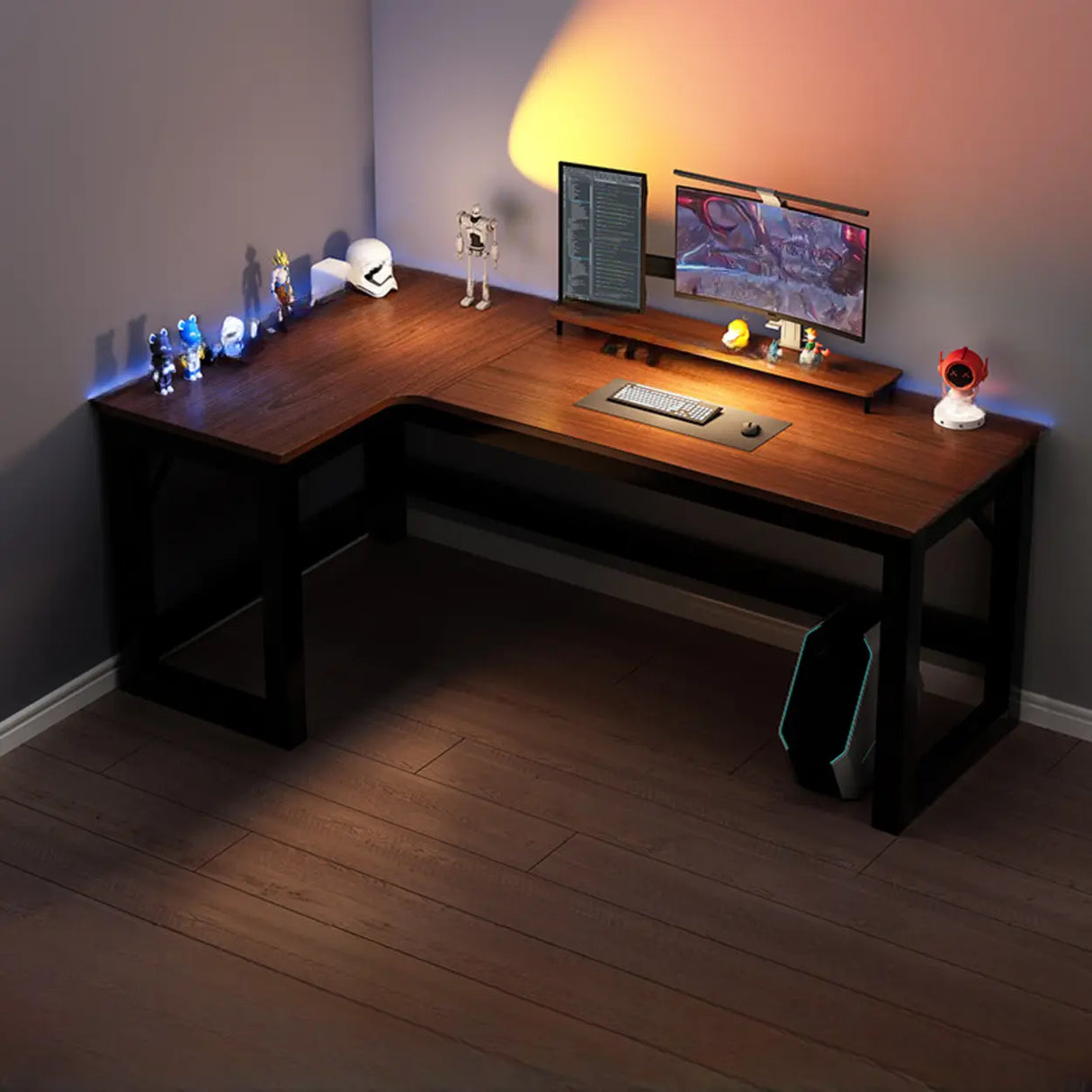 Black L-Shape Wooden Gaming Desk with Cord Management Image - 15