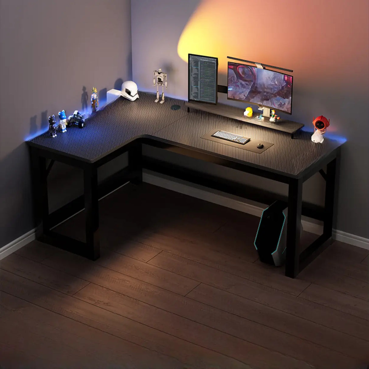 Black L-Shape Wooden Gaming Desk with Cord Management Image - 20
