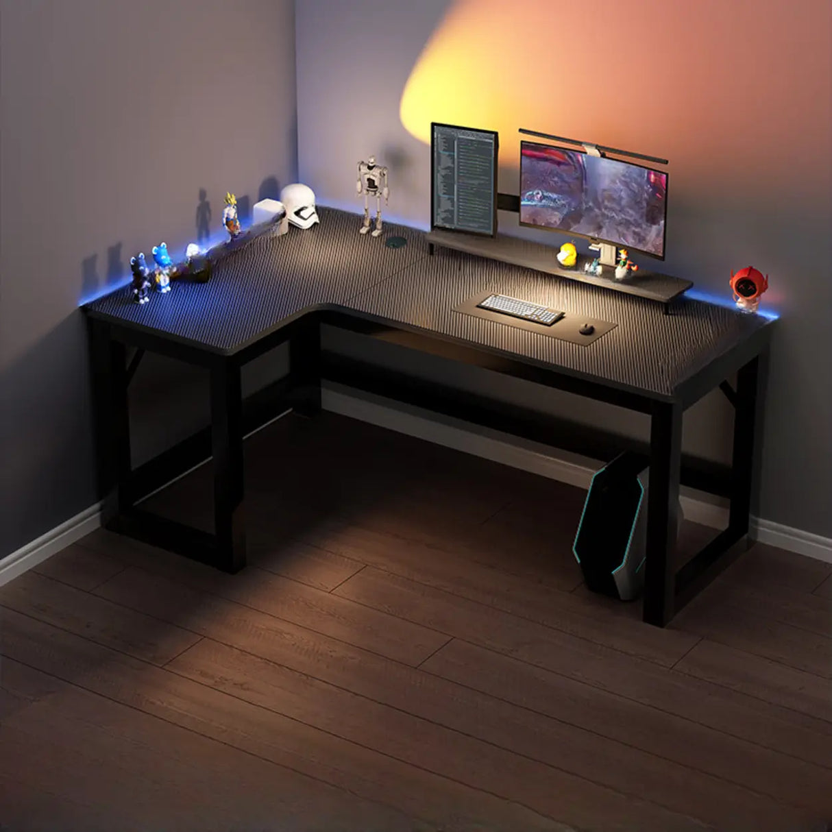 Black L-Shape Wooden Gaming Desk with Cord Management Image - 26
