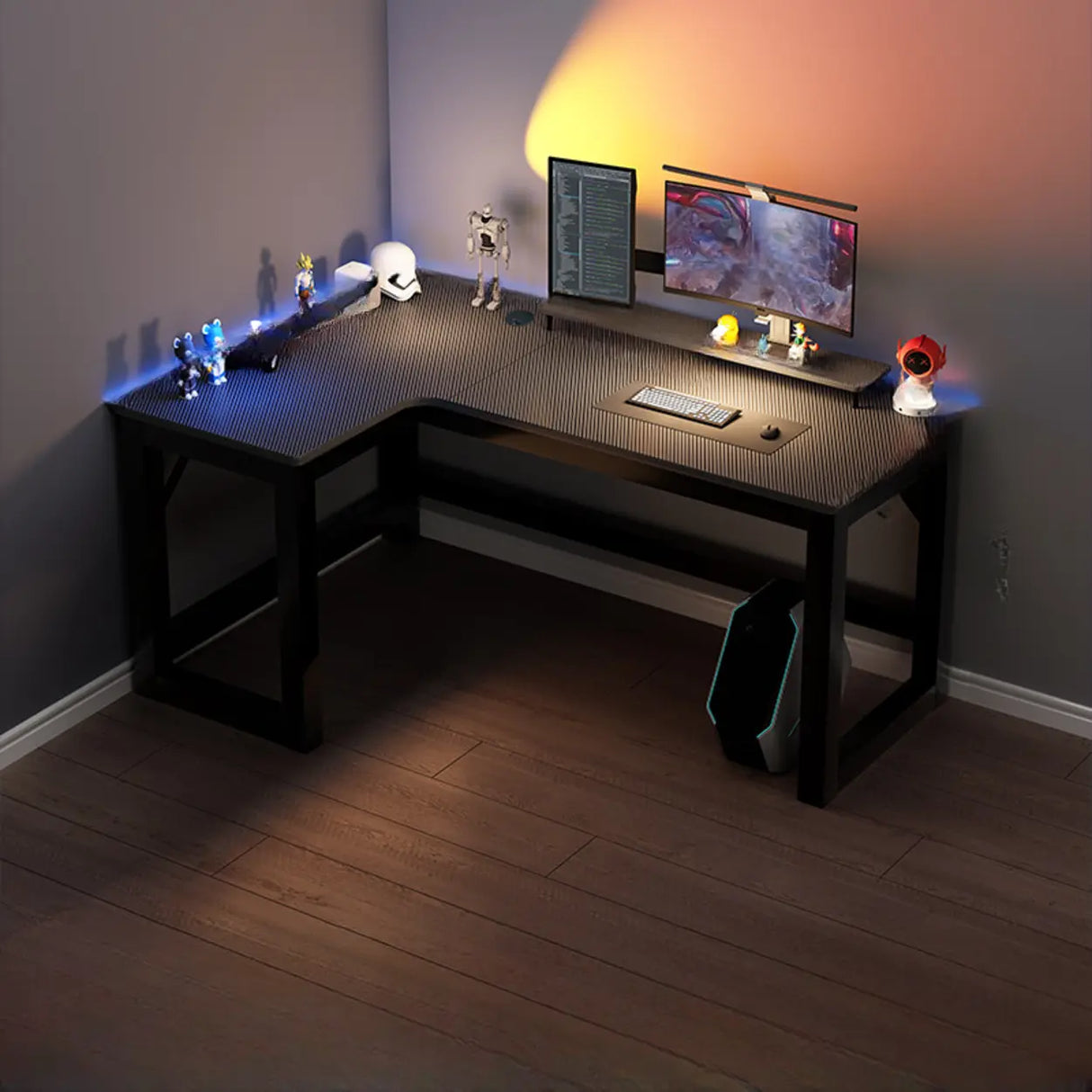 Black L-Shape Wooden Gaming Desk with Cord Management Image - 27