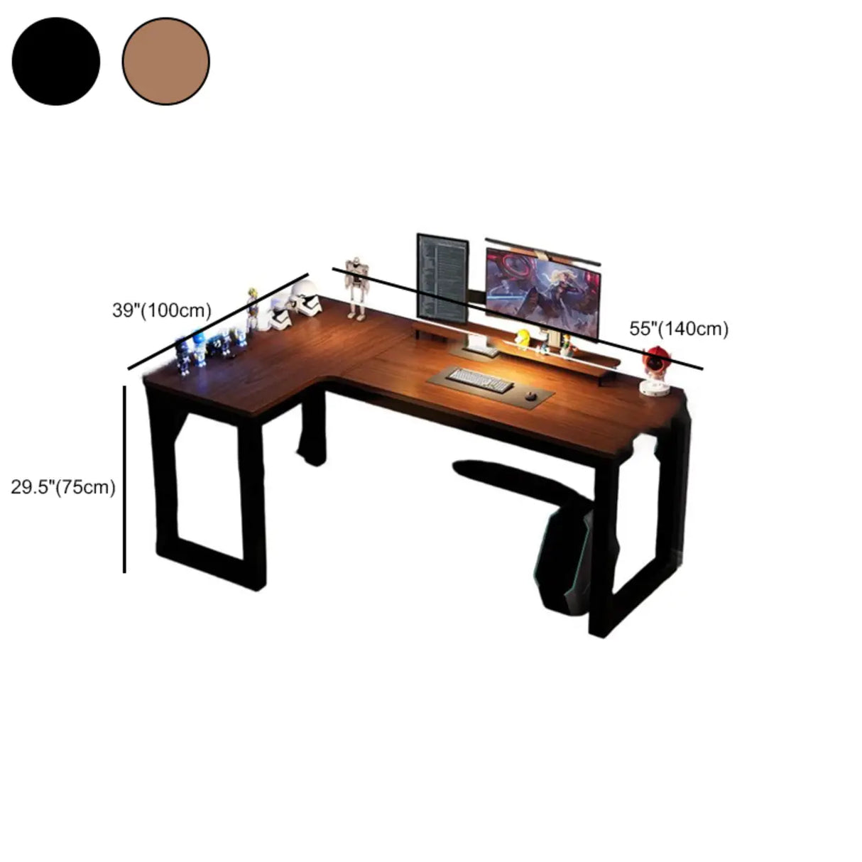 Black L-Shape Wooden Gaming Desk with Cord Management Image - 29