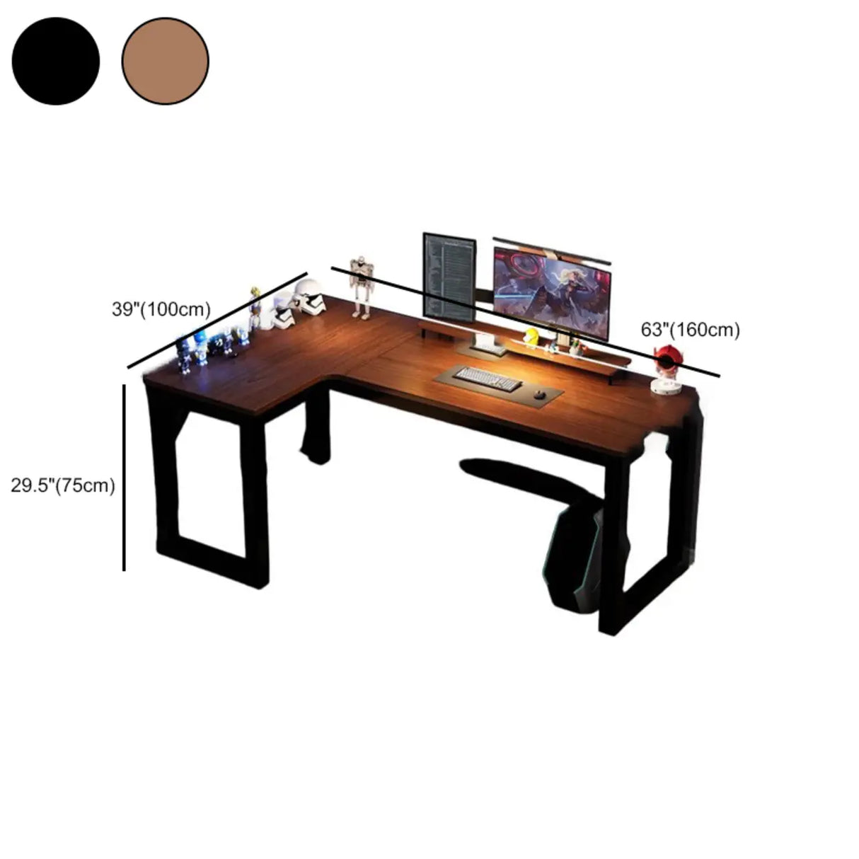 Black L-Shape Wooden Gaming Desk with Cord Management Image - 30