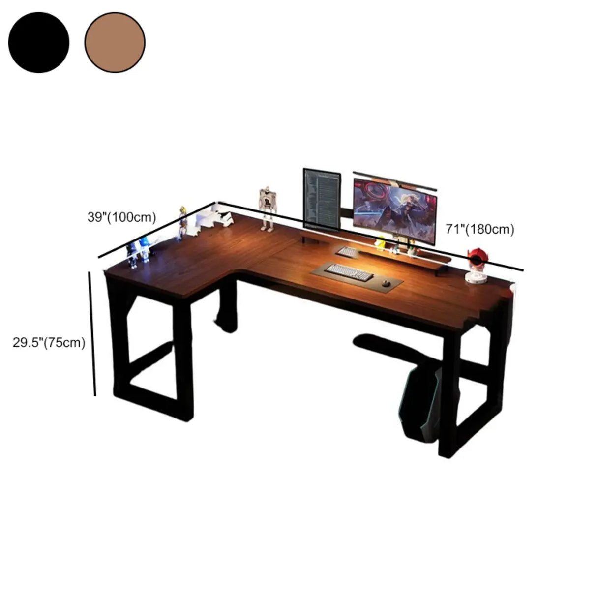 Black L-Shape Wooden Gaming Desk with Cord Management Image - 31