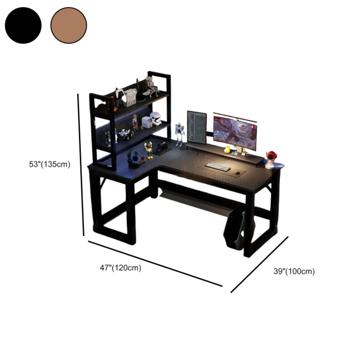 Black L-Shape Wooden Gaming Desk with Cord Management Image - 32