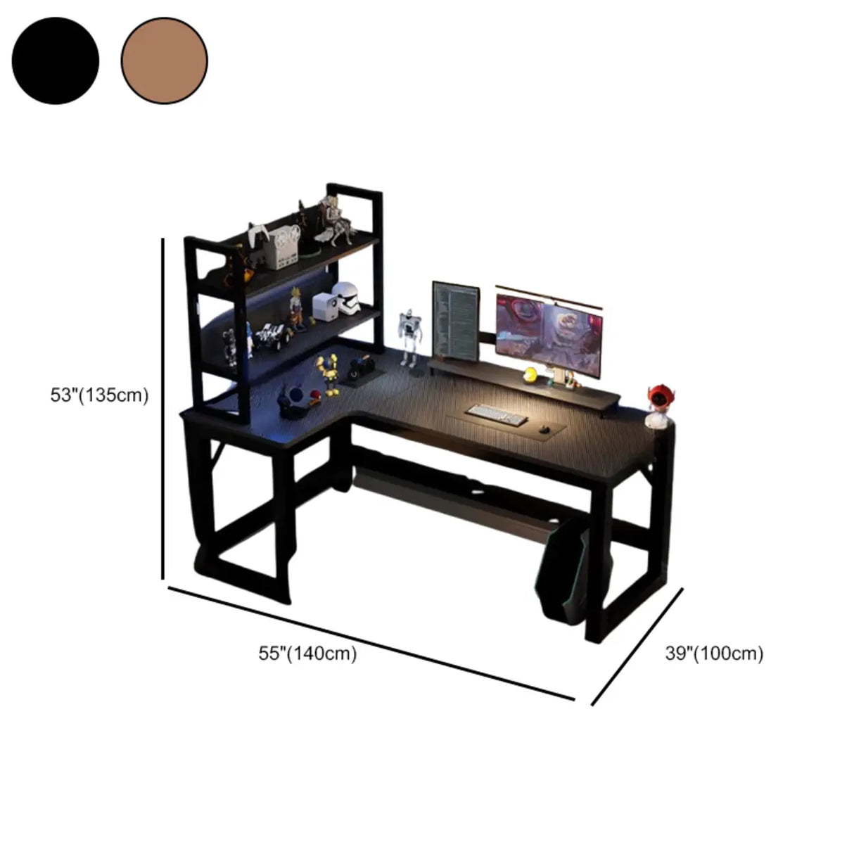 Black L-Shape Wooden Gaming Desk with Cord Management Image - 33